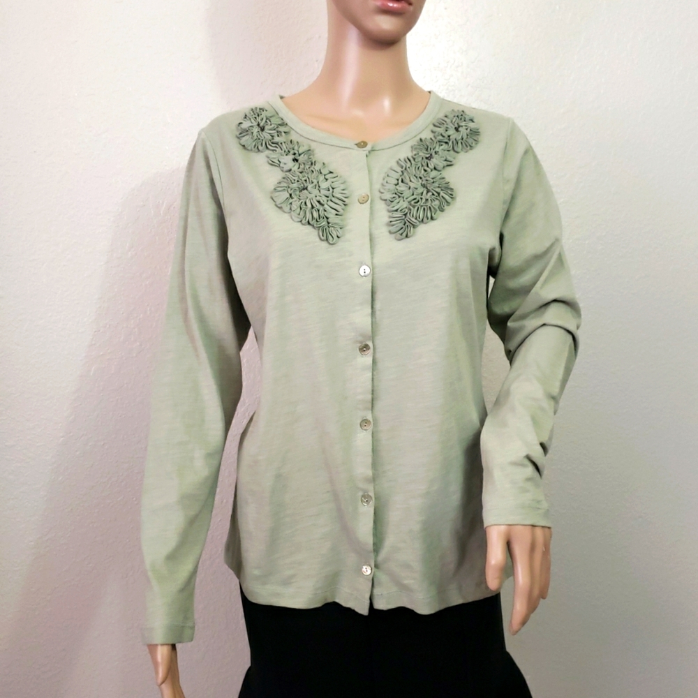 NWT Sage Green 100% Cotton Cardigan Sweater